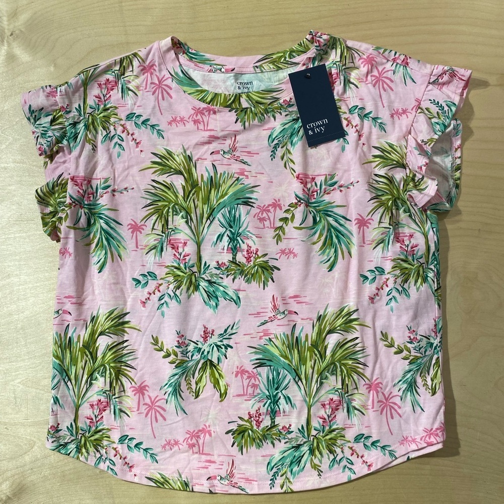 Crown & Ivy Pink Tropical Print Tee PS (QT)
